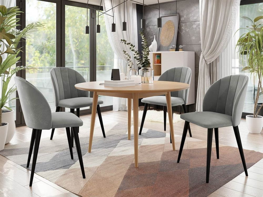 Veneti Jedálenský stôl 100 cm so 4 stoličkami NOWEN 1 - prírodné drevo / čierny / šedý